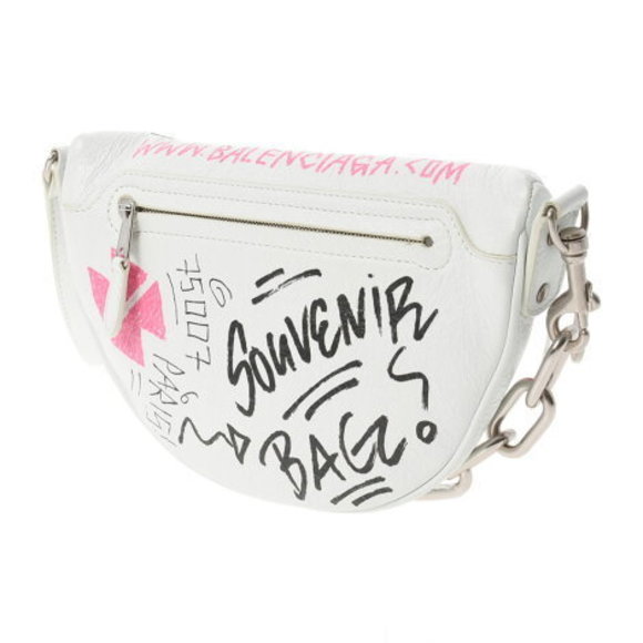 BALENCIAGA Graffiti Svenia Belt Bag White Calf Body - Picture 2 of 12